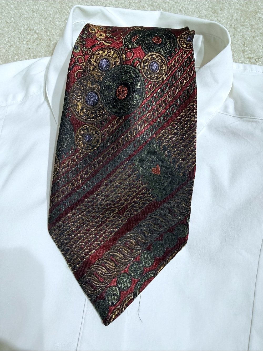 Vintage Moschino Baroque Pattern Gold Band Series  100% Silk Luxury Tie
